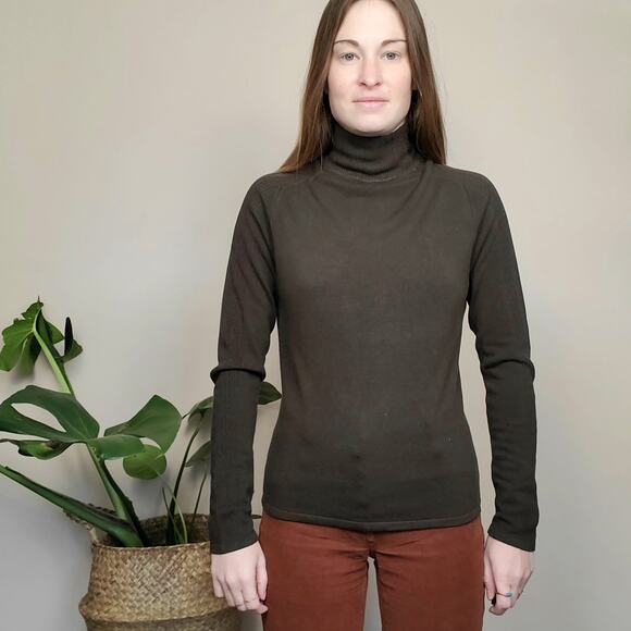 Vintage 90s Y2K Mockneck Sweater Chocolate Brown Medium - Picture 2 of 5